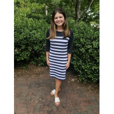 Erma's Closet Black and White Stripe Dress with Black Top and Sleeves